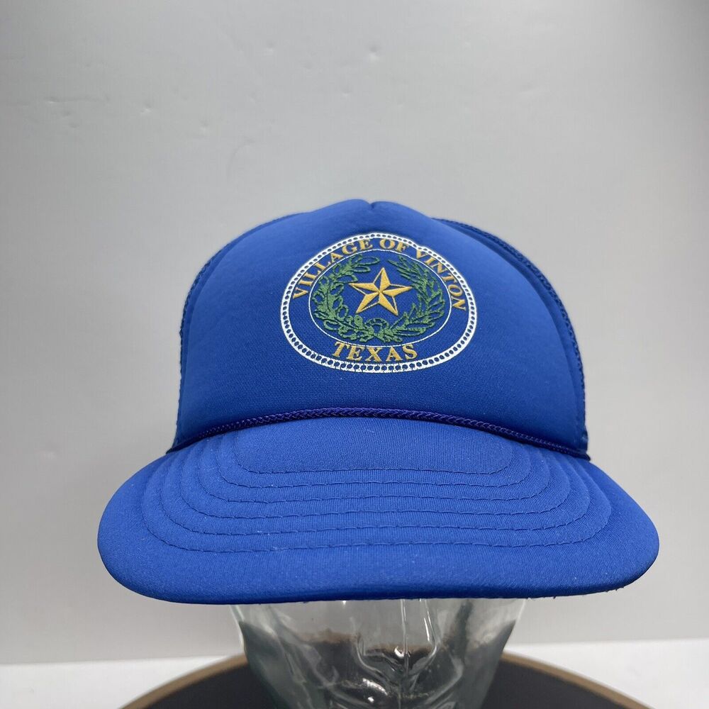 VTG Village of Vinton Texas Snapback Hat Blue Trucker Cap Mesh Rope Foam Front